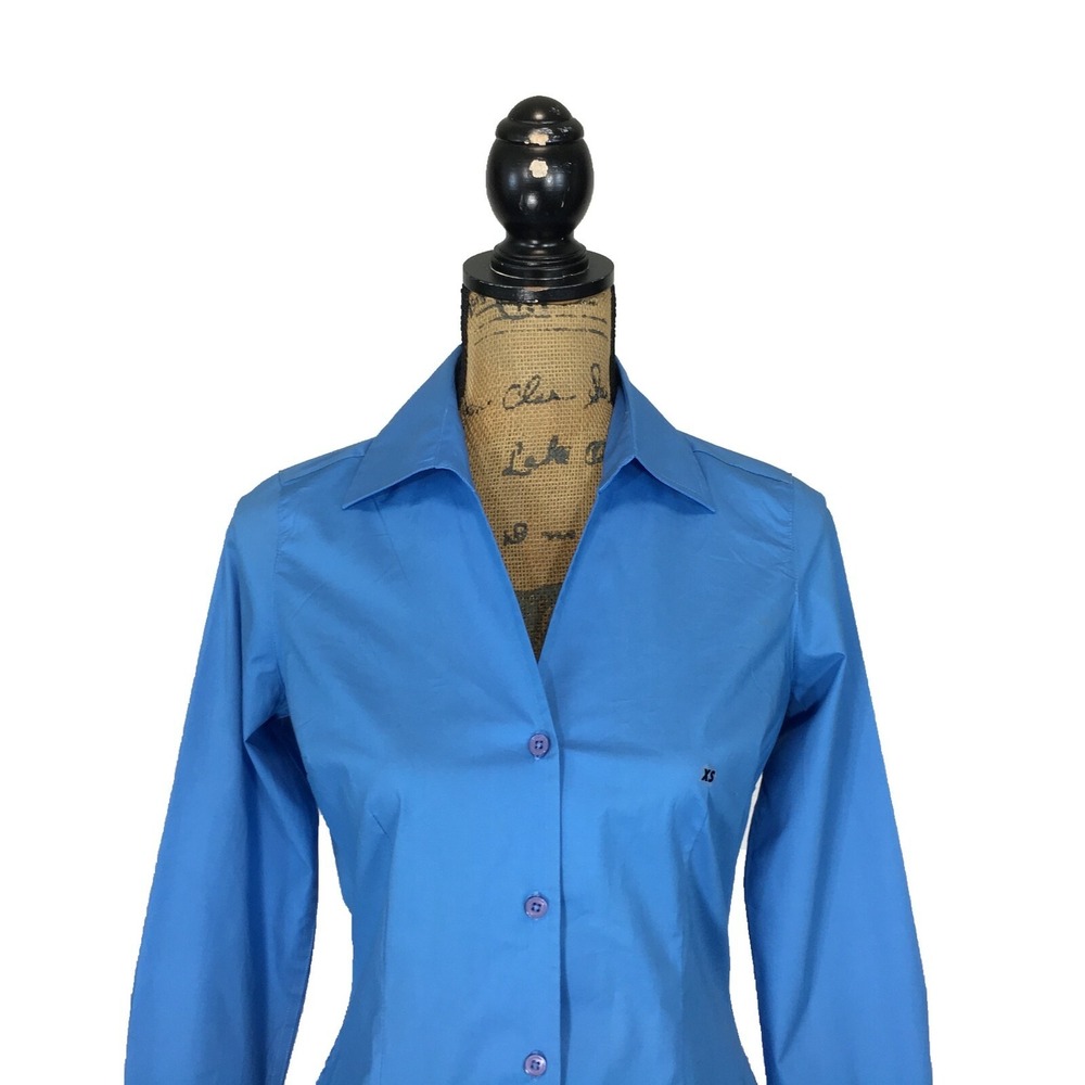 NWT BASS Shirt XS Baltic Blue Long Sl Button Front Stretch Washable Work